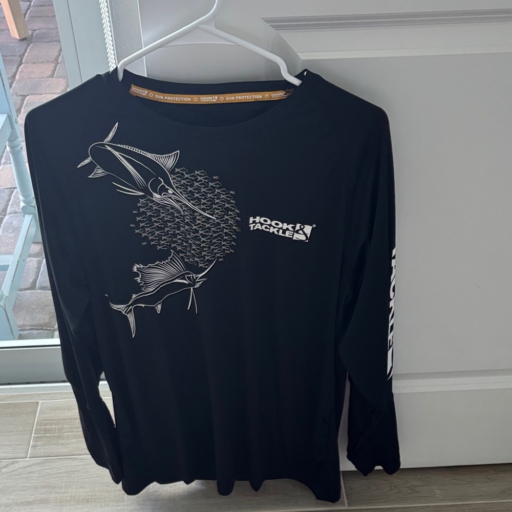 Hook & Tackle Black Long Sleeve Fishing Tee with Marlin Graphic